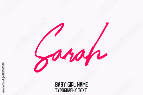 Sarah Pink Color Calligraphy Text Girl Baby Name