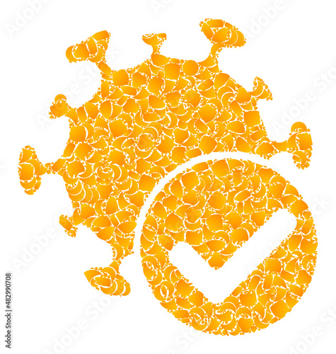 Vector gold virus confirmed mosaic icon. Virus confirmed is isolated on a white background. Gold items mosaic based on virus confirmed icon.