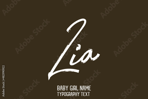 Lia Girl Name Handwritten Lettering Modern Typography Text on Black Background photo