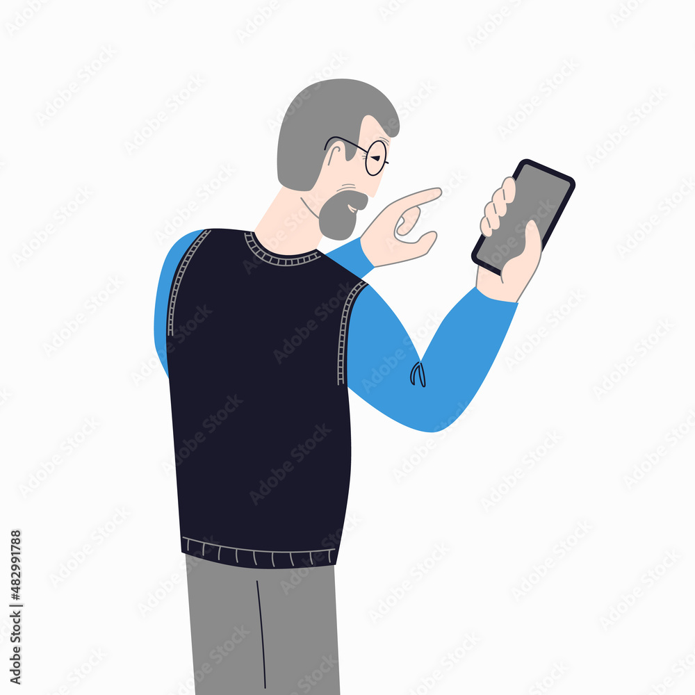 Elderly man holding a smartphone