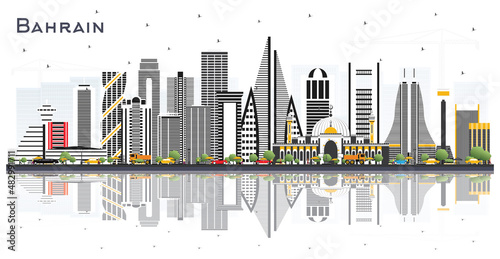 Bahrain City Skyline with Gray Buildings and Reflections.