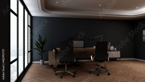 modern business office manager room with 3d design interior for company wall logo mockup