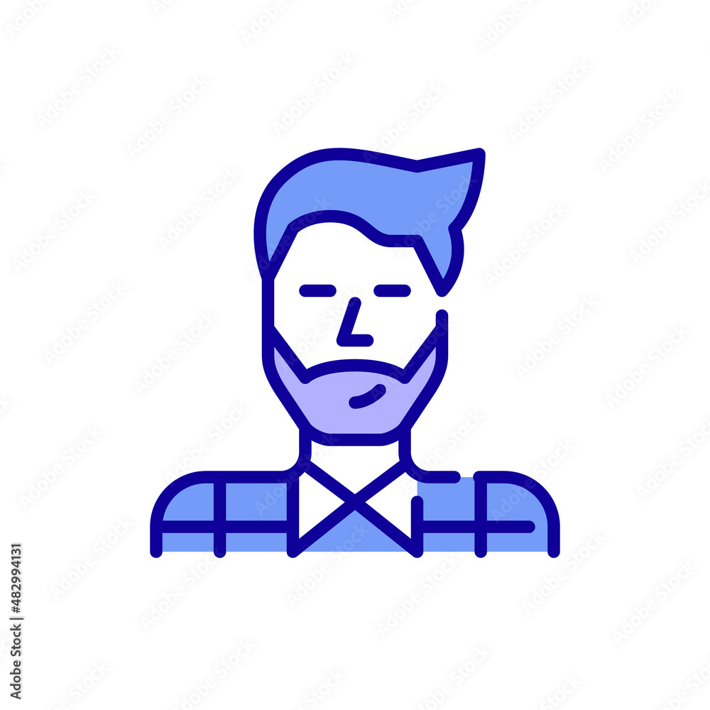 Bearded hipster man wearing a plaid shirt. Pixel perfect, editable stroke color avatar icon Bearded hipster man wearing a plaid shirt. Pixel perfect, editable stroke color avatar icon