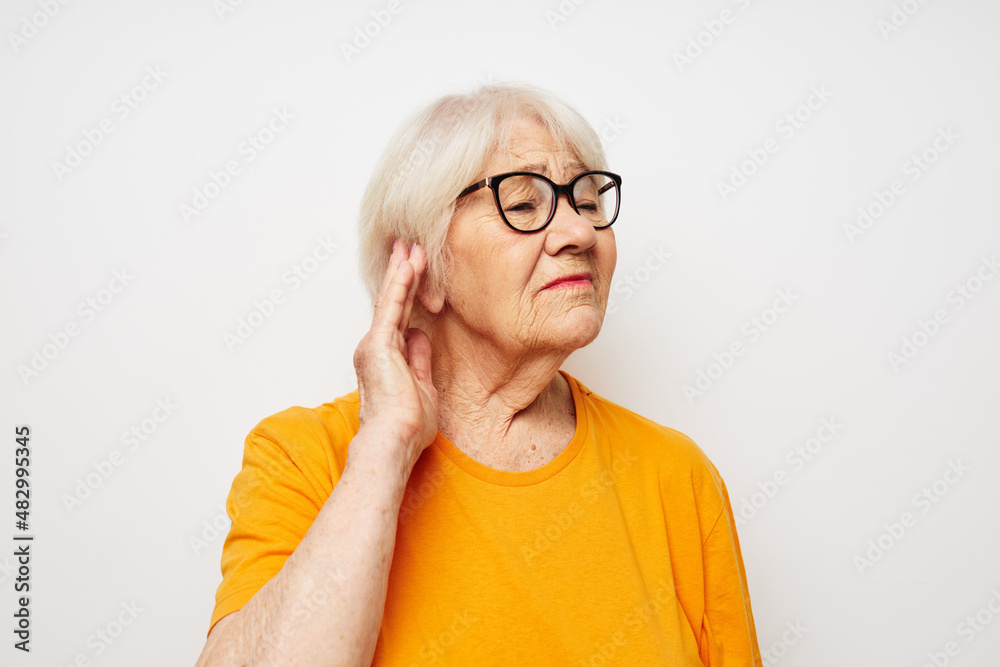 Photo of retired old lady vision problems with glasses close-up Photo of retired old lady vision problems with glasses close-up