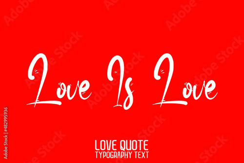 Love Is Love Handwritten Modern Cursive Lettering on Red Background