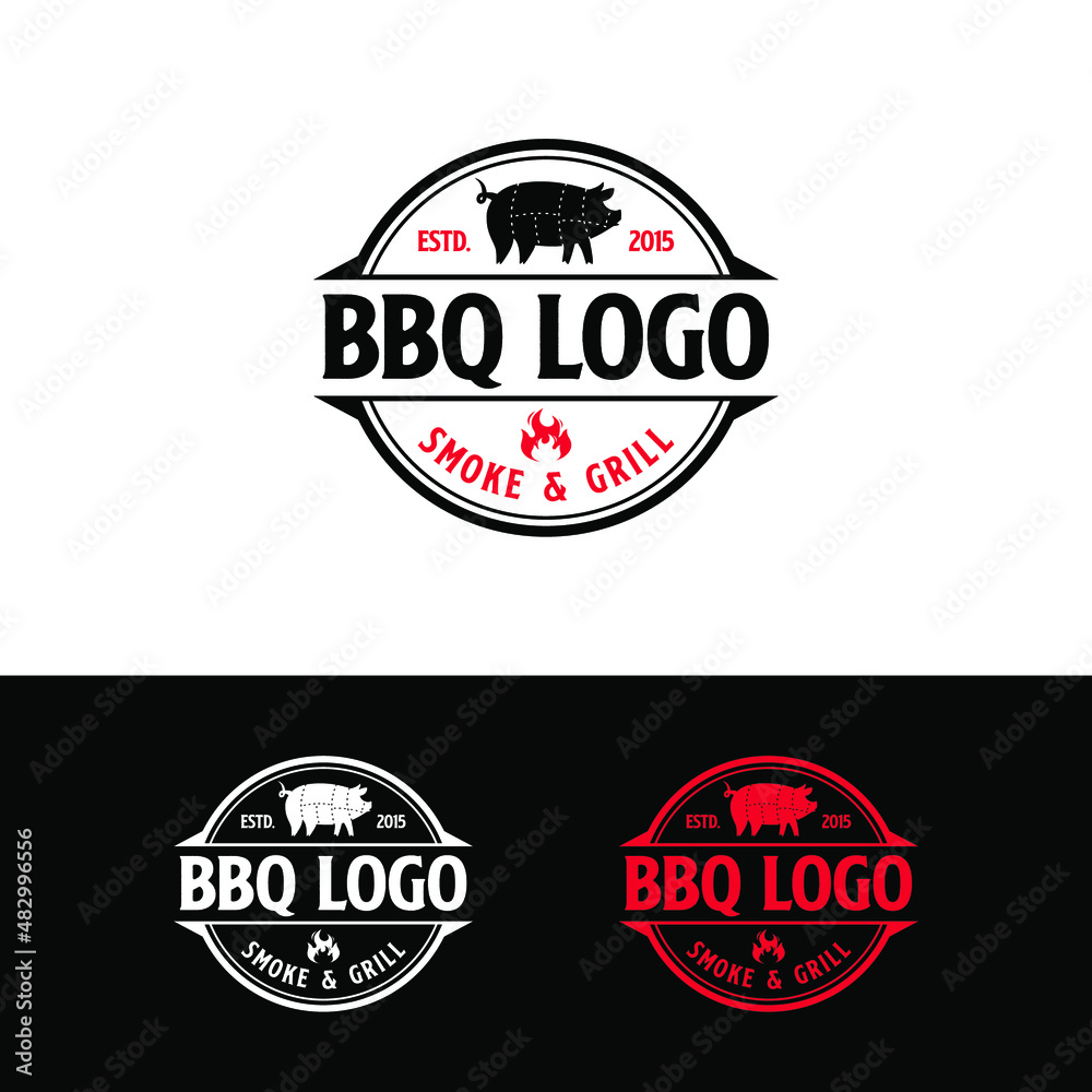 Obraz premium Barbeque Logo Design Template Inspiration, Vector Illustration.