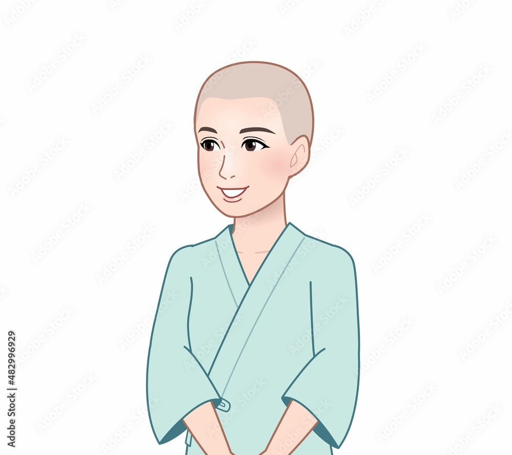 病気で剃髪した女性