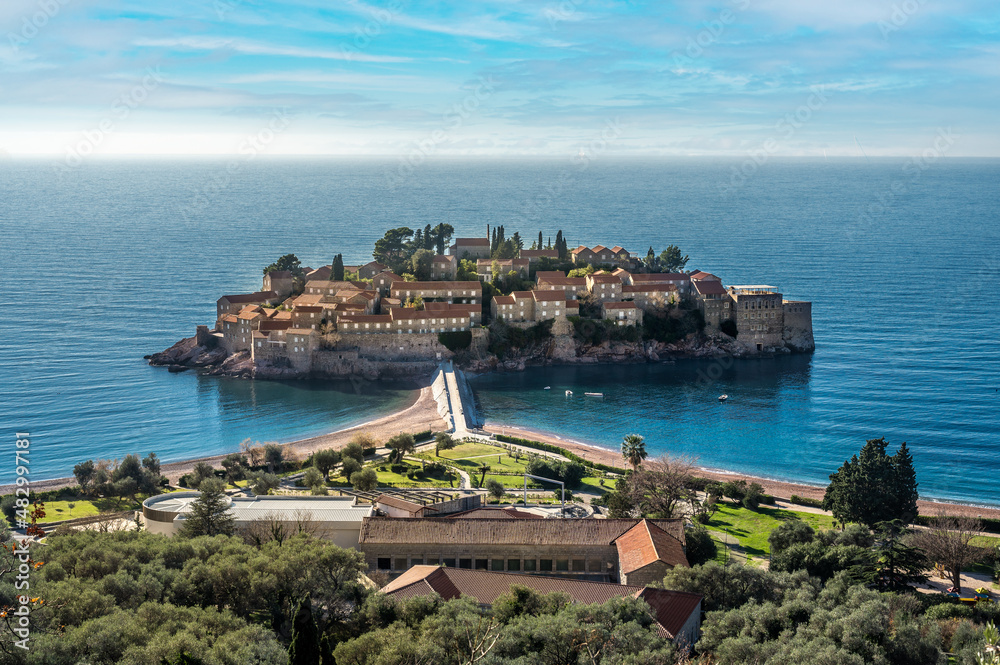 Sveti Stefan is a small islet and 5-star hotel resort on Adriatic coast of Montenegro near of Budva. Resort is known commercially as Aman Sveti Stefan and includes part of the mainland