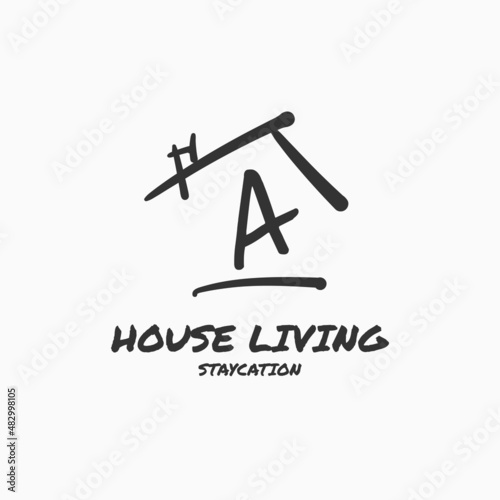 letter A minimalist doodle house vector logo design