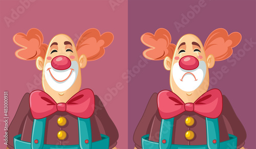 Sad and Happy Expressions of a Clown Vector Illustration