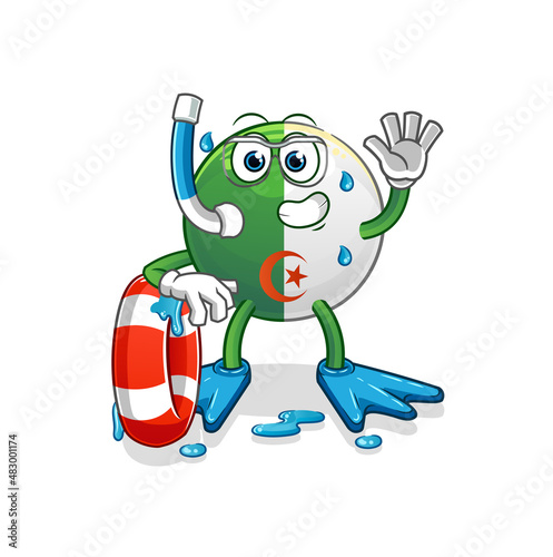algerian flag swimmer with buoy mascot. cartoon vector