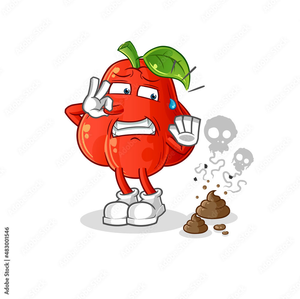 water apple with stinky waste illustration. character vector