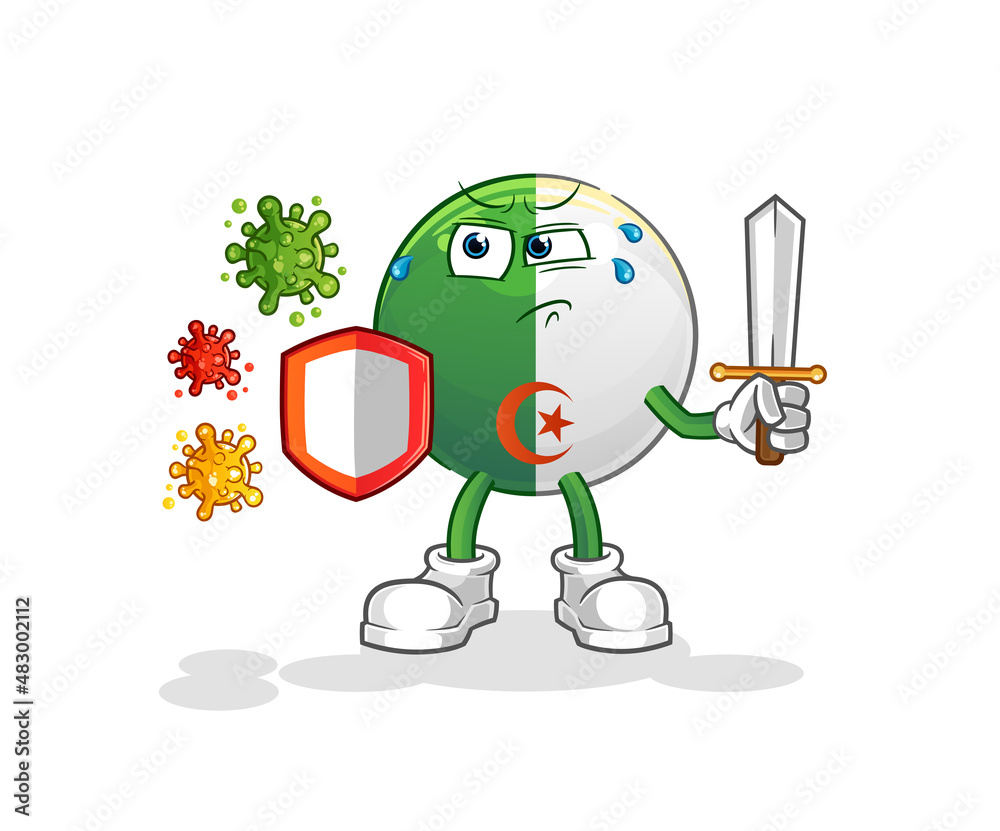 algerian flag against viruses cartoon. cartoon mascot vector algerian flag against viruses cartoon. cartoon mascot vector