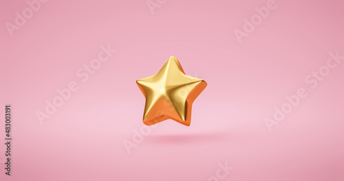 One Gold rating star symbol of customer satisfaction review service best quality ranking icon or feedback success sign award and product evaluation rate on pink 3d background with excellent opinion.