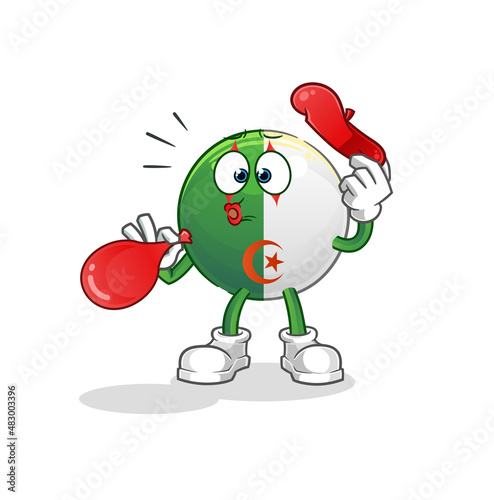 algerian flag pantomime blowing balloon. cartoon mascot vector
