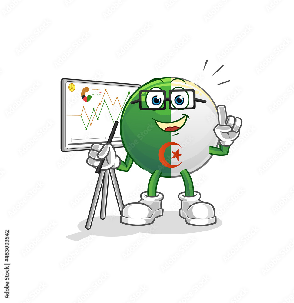 Obraz premium algerian flag marketing character. cartoon mascot vector
