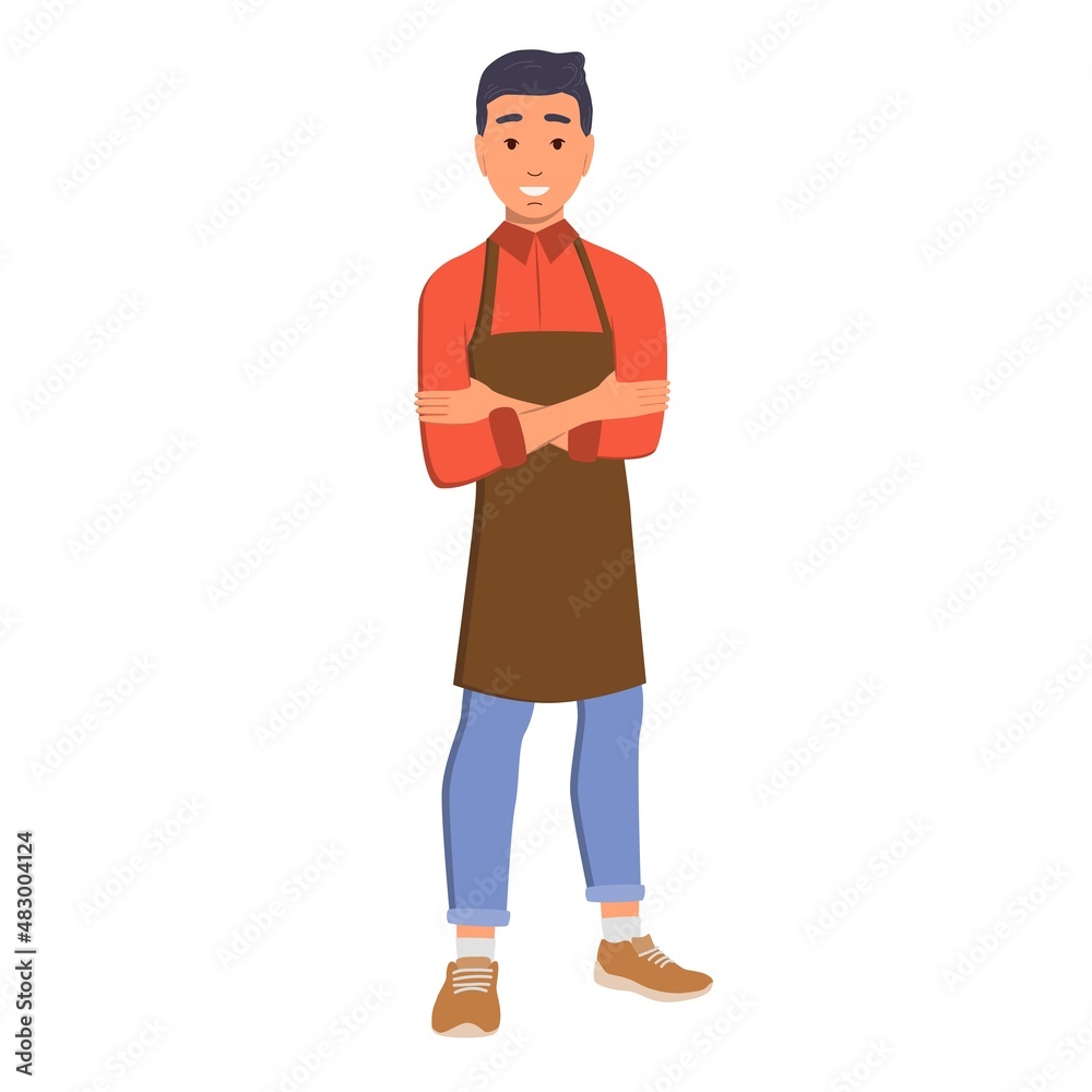 Smiling man in an apron. Vector illustration isolated on white background