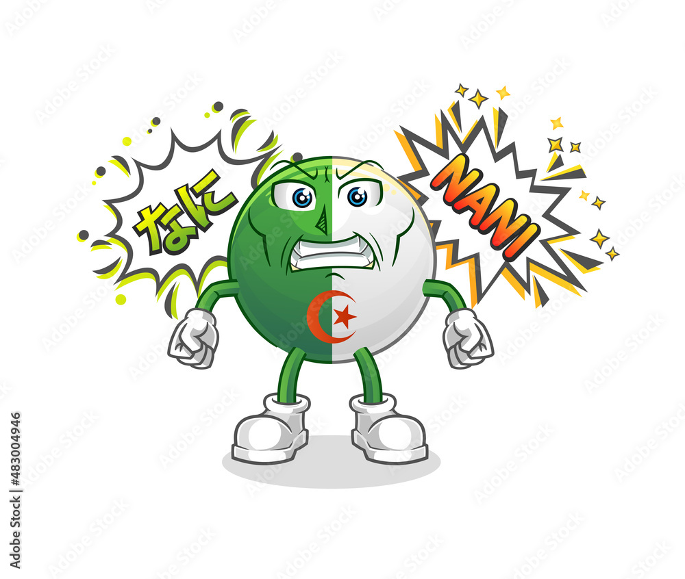 Obraz premium algerian flag anime angry vector. cartoon character