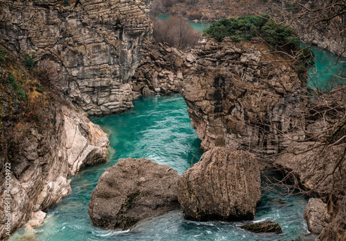 River Moraca, canyon Platije. montenegro, canyon, mountain road. Picturesque journey, beautiful mountain turquoise river