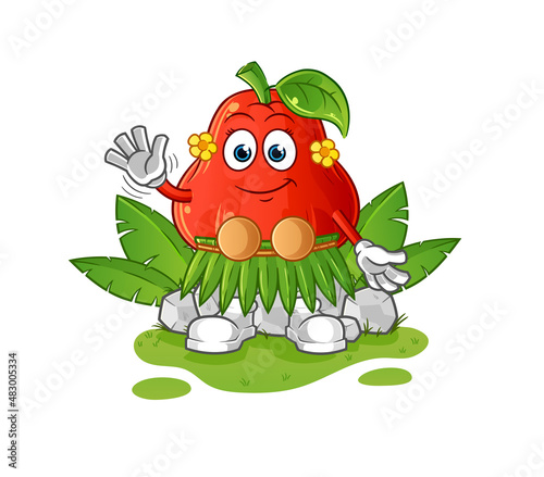 water apple hawaiian waving character. cartoon mascot vector
