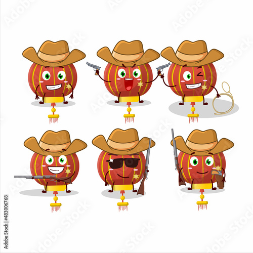Cool cowboy red chinese lamp cartoon character with a cute hat