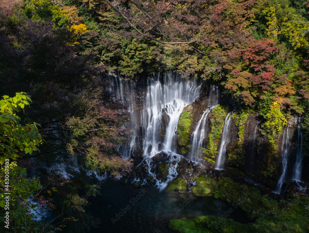 【滝と紅葉】富士山麓にある白糸の滝