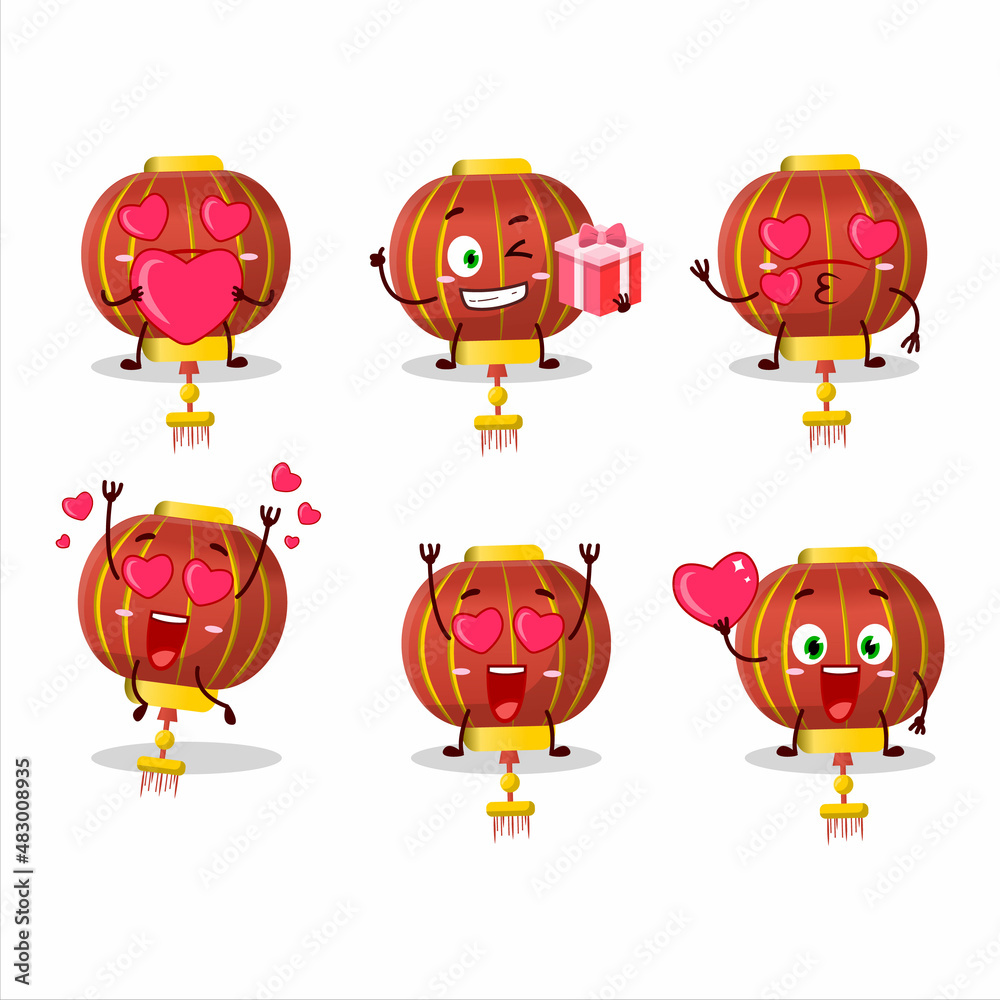 Red chinese lamp cartoon character with love cute emoticon
