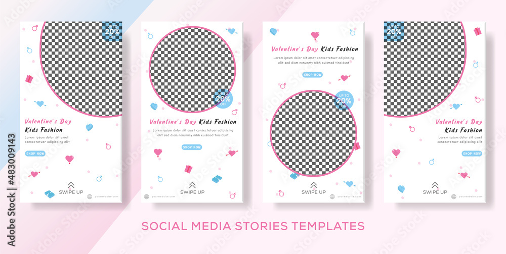 Fashion kids valentines banner layout template modern design background
  for social media post, stories, story, flyer. Vector illustration
