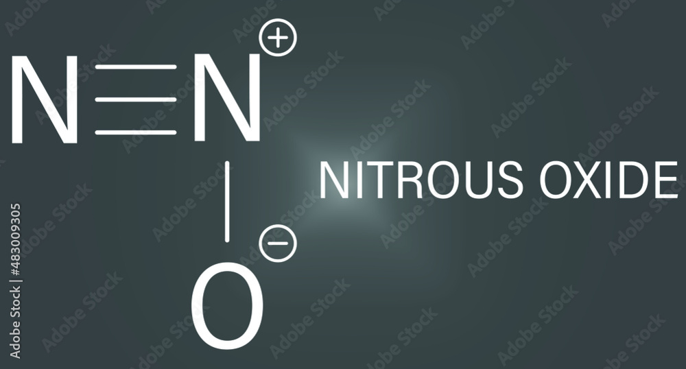 Stockvektorbilden Nitrous oxide or NOS, laughing gas, N2O molecule