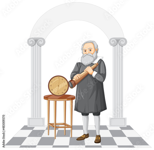 Galileo Galilei cartoon charater on white background