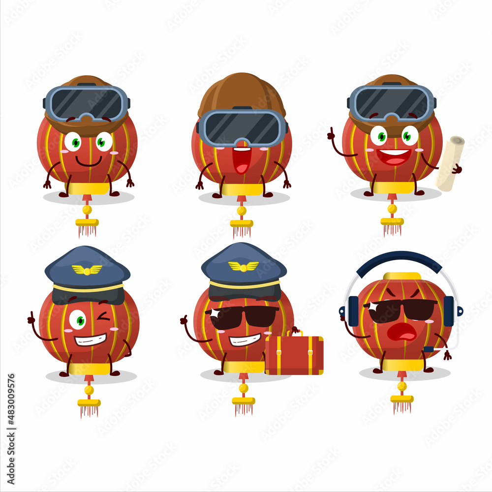 Pilot cartoon mascot red chinese lamp with glasses