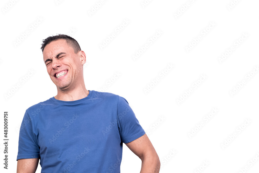 Portrait with copy space of a man laughing energetically Portrait with copy space of a man laughing energetically