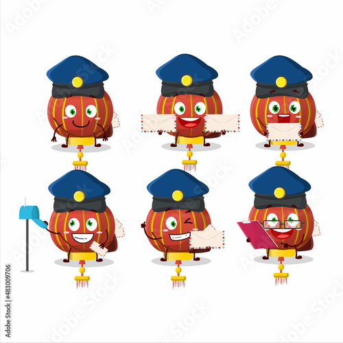 A picture of cheerful red chinese lamp postman cartoon design concept