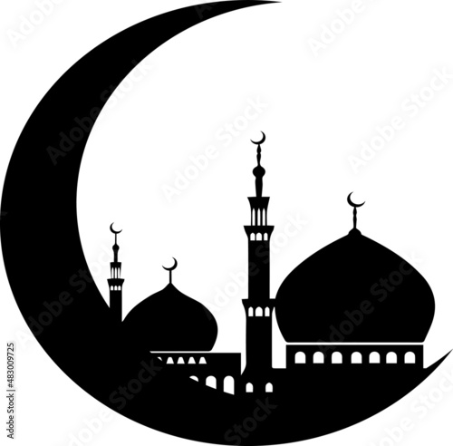 mosque and moon for mubarak celebration
