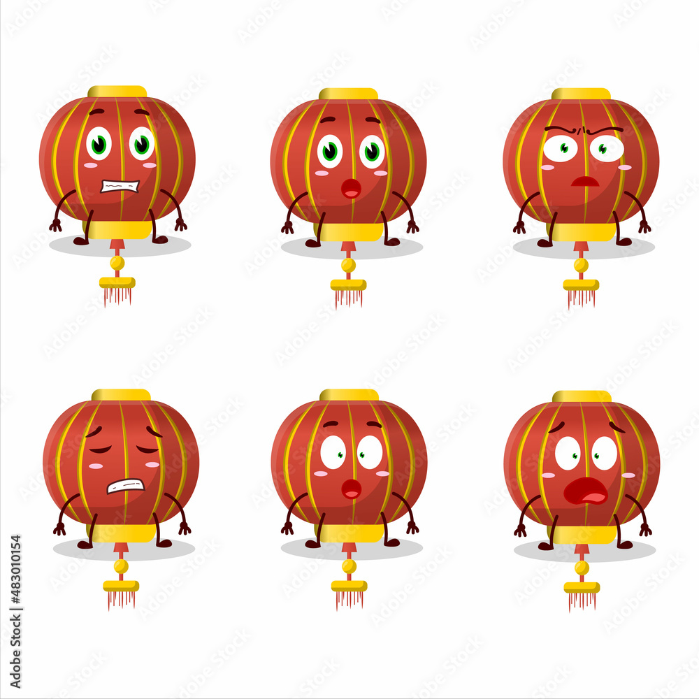 Character cartoon of red chinese lamp with scared expression Character cartoon of red chinese lamp with scared expression