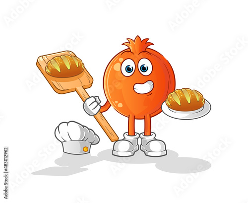 pomegranate baker with bread. cartoon mascot vector