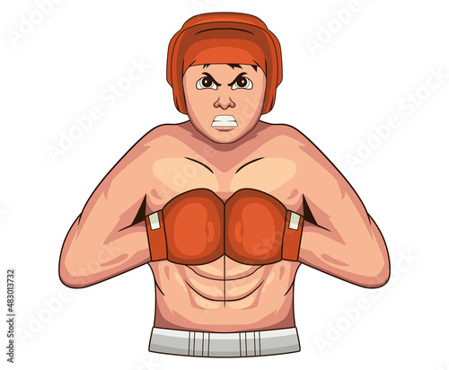 cartoon illustration men boxing with gloves