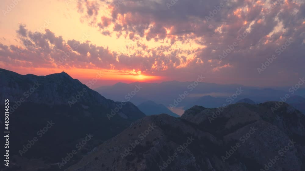 Aerial view sunset on Mount Lovcen of the Bay of Kotor, Montenegro. Aerial view sunset on Mount Lovcen of the Bay of Kotor, Montenegro.