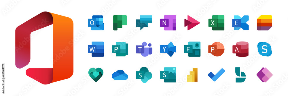 Microsoft office icon set. Software app. Vector. Zaporizhzhia, Ukraine ...