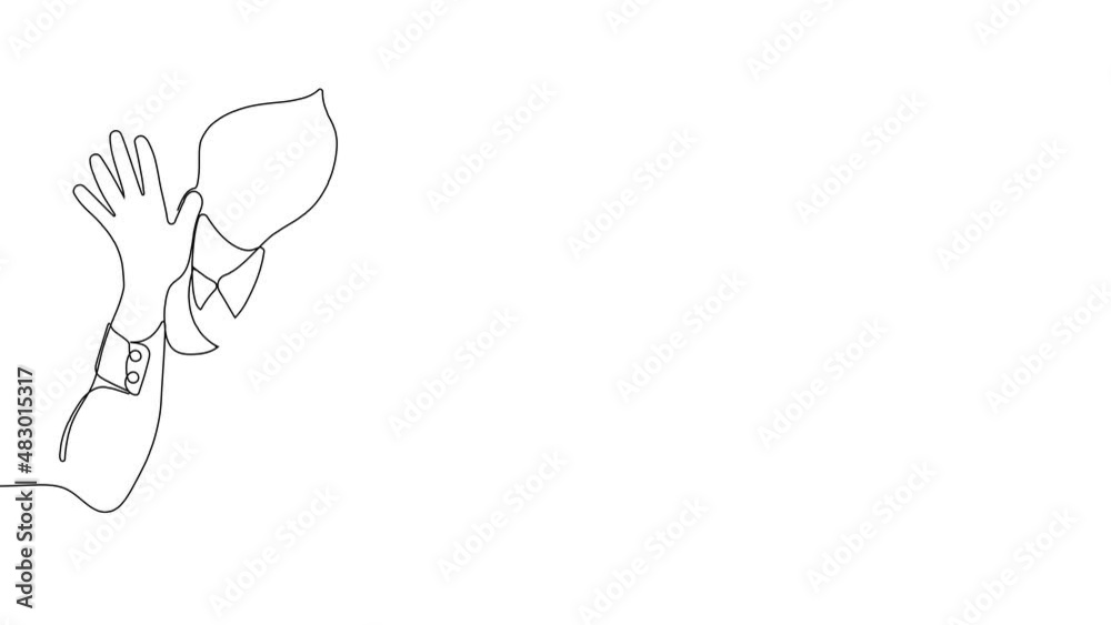 One line. Middle aged business woman using laptop working on computer sitting at desk with black line and white background. High quality 4k footage One line. Middle aged business woman using laptop working on computer sitting at desk with black line and white background. High quality 4k footage