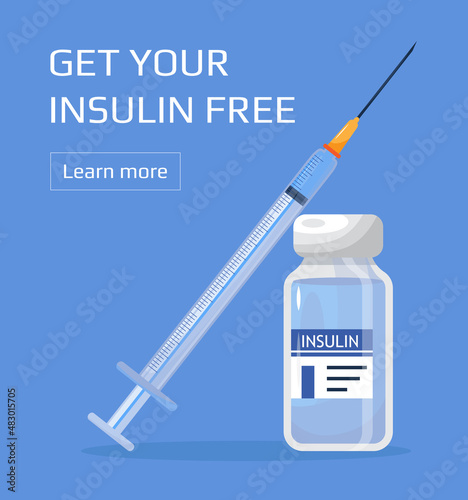 Insulin control vector. Get your Insulin injection free, a syringe for diabetics. Syringe with vaccine bottle.
