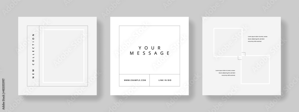 Minimalist social media layouts, white square templates with black line art  design, clean geometry, marketing posts for instagram and facebook, white  space for copy space Stock Vector | Adobe Stock