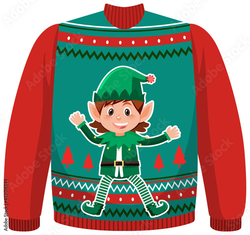 Christmas sweater with cute elf pattern