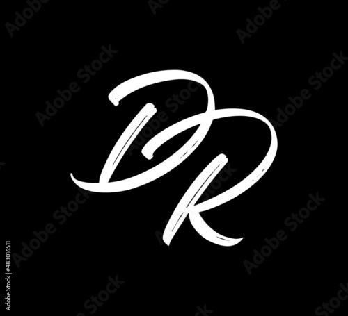 White Vector Letters Logo Brush Handlettering Calligraphy Style In Black Background Initial dr