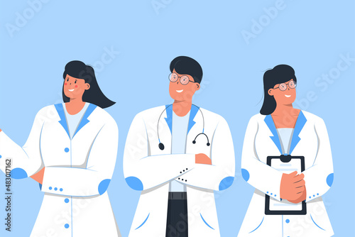 Set of Hospital Healthcare Team, Professional Doctors Flat Illustration
