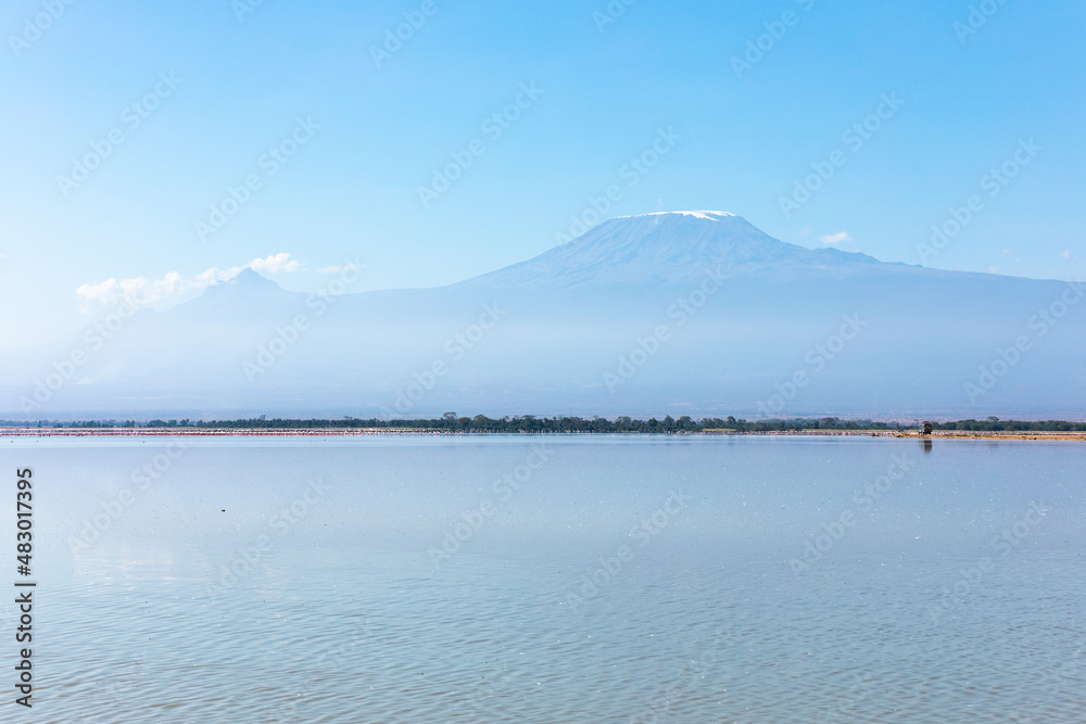 Peaceful landscape of the Amboseli lake and Kilimanjaro, Amboseli National Park, Kenya Peaceful landscape of the Amboseli lake and Kilimanjaro, Amboseli National Park, Kenya