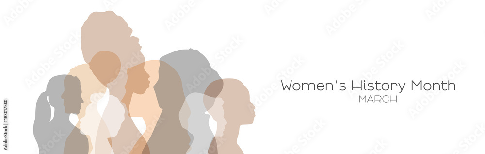 Women's History Month banner. Flat vector illustration. - obrazy, fototapety, plakaty 
