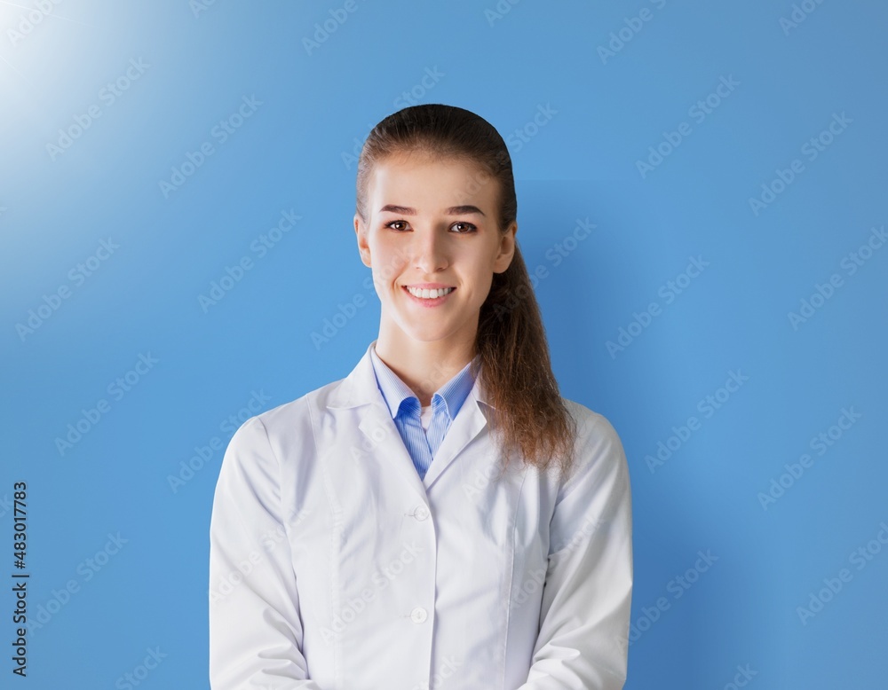 Medical concept of beautiful female doctor in coat. Medical student. Medical concept of beautiful female doctor in coat. Medical student.
