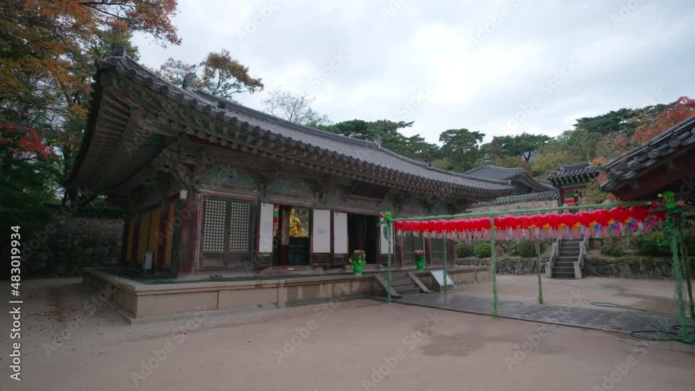 Gyeongju, South Korea - Nov 2021: Tourist visit to Bulguksa temple in Gueongju, South Korea. Bulguksa temple is a UNESCO World Heritage site. Gyeongju, South Korea - Nov 2021: Tourist visit to Bulguksa temple in Gueongju, South Korea. Bulguksa temple is a UNESCO World Heritage site.