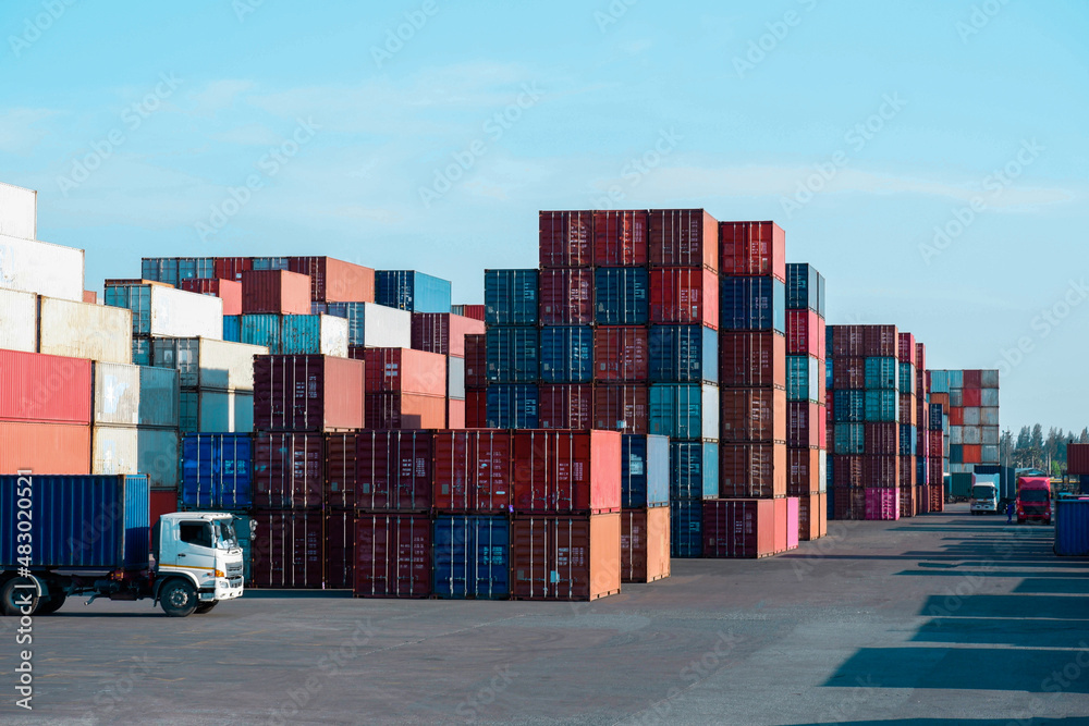 Fototapeta premium Container stack view Industry and Transportation Perspectives International Trade and Investment